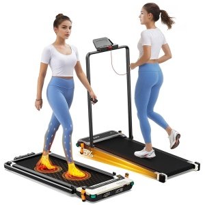 Akluer 520A-B dubbelzijdige loopband met handgreep, 2,5 pk stille motor, maximale snelheid 4 mph, capaciteit 150 kg, dubbel LED-display, handmatige hellingshoek en ingebouwde voetmassagefunctie